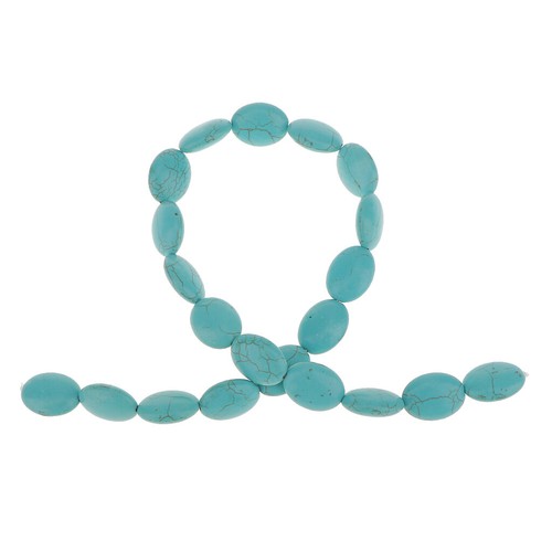 Turquoise Flat Oval Gemstone Loose Stone Beads 15.7Inch - Picture 3 of 4