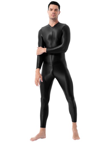 Traje de cuerpo completo para hombre Unitard Zentai de manga larga brillante - Imagen 53 de 90