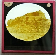 Antique Magic Lantern Slides  Man atop distant high rock pillar