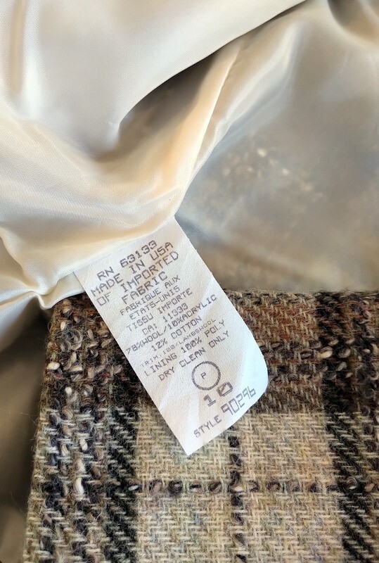 Vintage BLEYLE Brown/Cream Plaid Lined Wool Blend Dress Jacket w