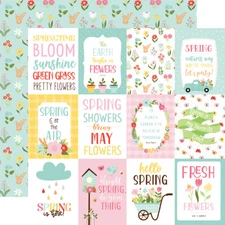 2 Sheets Echo Park Paper WELCOME SPRING 12x12 Cardstock - 3x4 Journaling Cards