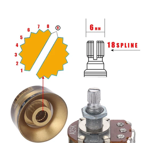 Guitar Bell Knobs Gold Top Reflector 18-24-Splines Volume Tone  For Les Paul LP