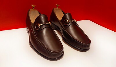 靴 GUCCI by Tom Ford l plate loafer $849.00 !! GUCCI MEN'S TOM FORD LUXURY BROWN LEATHER SHOES LOAFERS