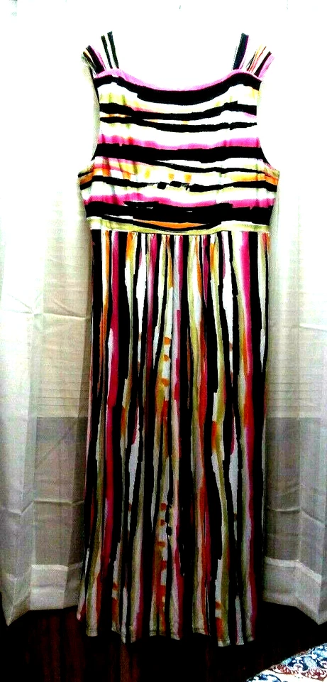 VESTIDO LARGO MAXI VERANO BOB MACKIE USABLE ARTE RAYAS SIN MANGAS TALLA XL Foto 3 de 4