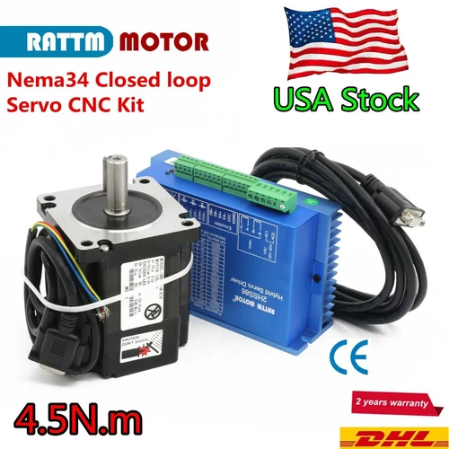 『IN USA』2 Phase CNC NEMA 34 4.5Nm 82mm 6A Closed loop Stepper Servo Motor Driver