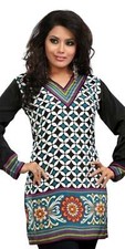Women  s Printed 3/4 Sleeves, V-Neck Crepe Kurti Tunic tops 1909-L