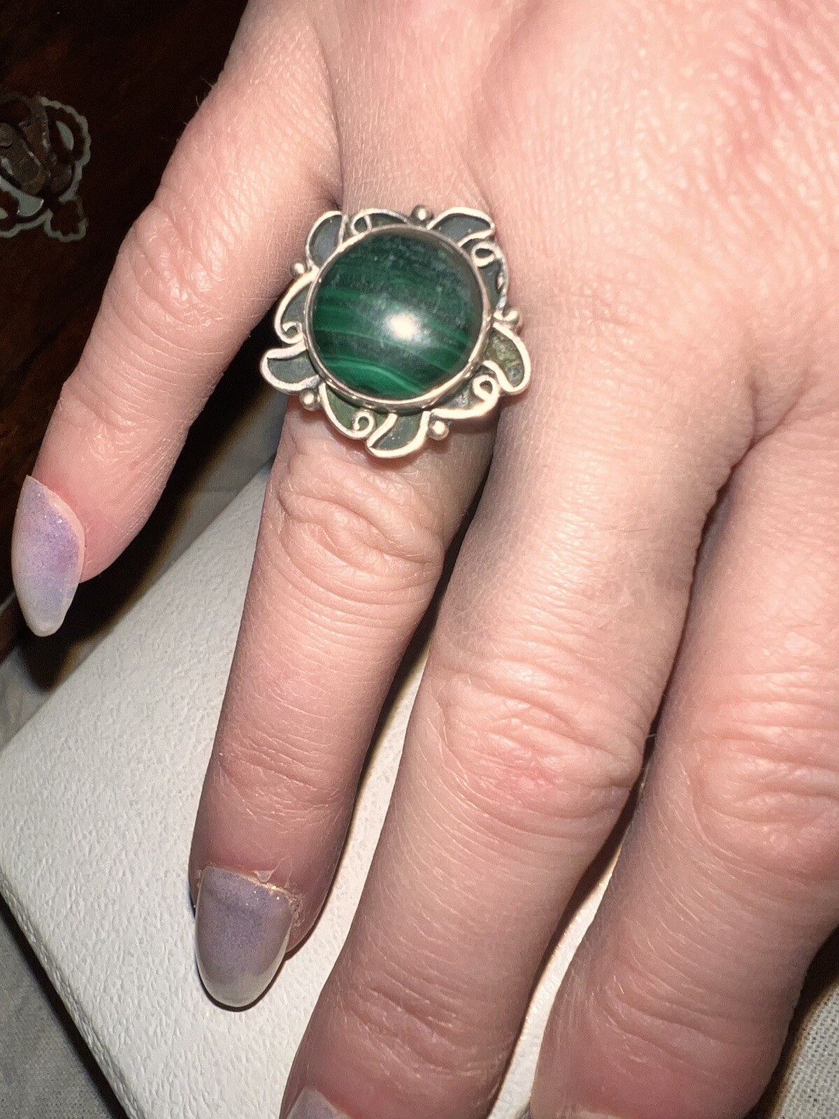 Unusual Solid Silver Adjustable Ring With Natural… - image 10