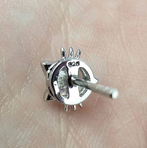 Orecchini a perno testa di gatto scintillante delicato argento sterling 925 massiccio, set di punte - Foto 2 di 5