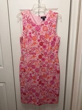 Women's LANDS' END Pink Multi Floral & Paisley Sleeveless Dress-Sz 10-EUC