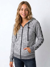 PINK Victoria's Secret Women's S Gray Heathered Logo Full Zip Fleece Hoodie