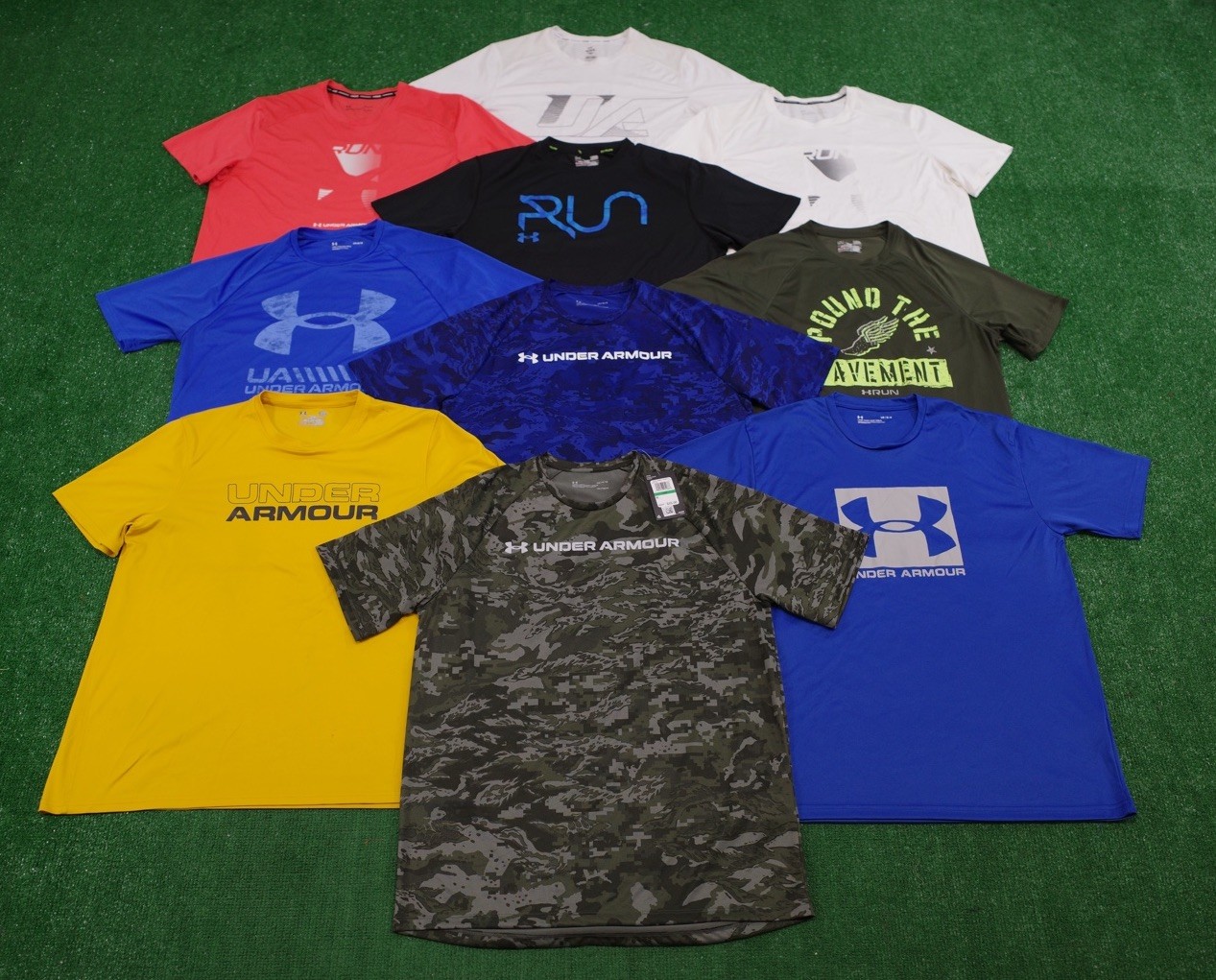 LOT Of 10 Under Armour T Shirt Polyester Graphic Tees Workout Men’s Large-image