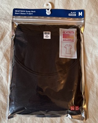 Uniqlo Heattech Scoop Neck Short Sleeve T-Shirt Women Black Size M New Sealed