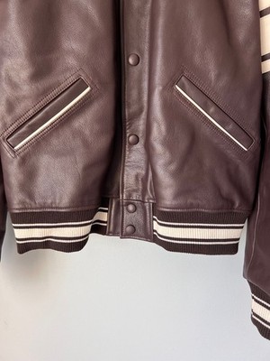 Stussy x Wales Bonner Leather Varsity Jacket - Size Large - Brown
