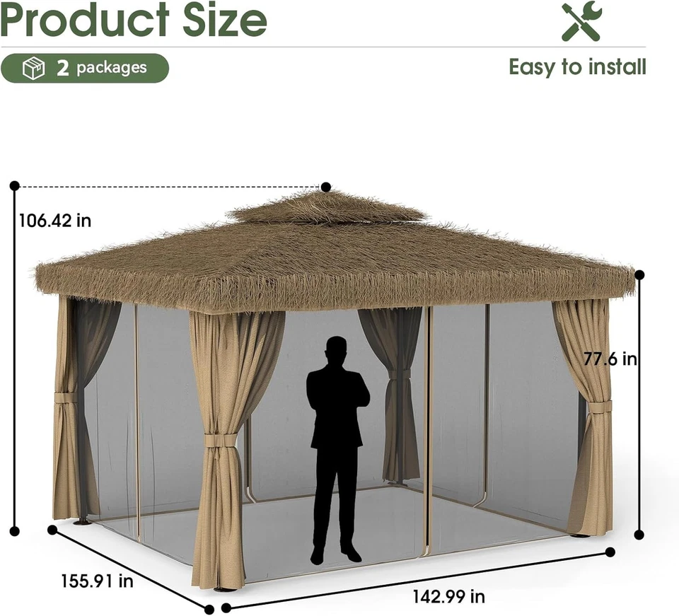 DUJAH 10' x 12' Hardtop Gazebo Outdoor Patio Aluminum Gazebo with Curtains,Net - Image 4 of 4