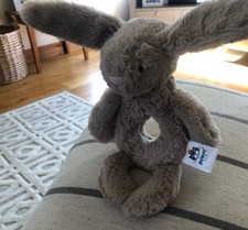 Vintage Jellycat London Bashful Grey Bunny Rabbit Ring Rattle Soft Toy Retired
