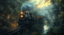 Vintage Steam Train Forest Landscape Canvas Prints Painting Home Decor Wall Art