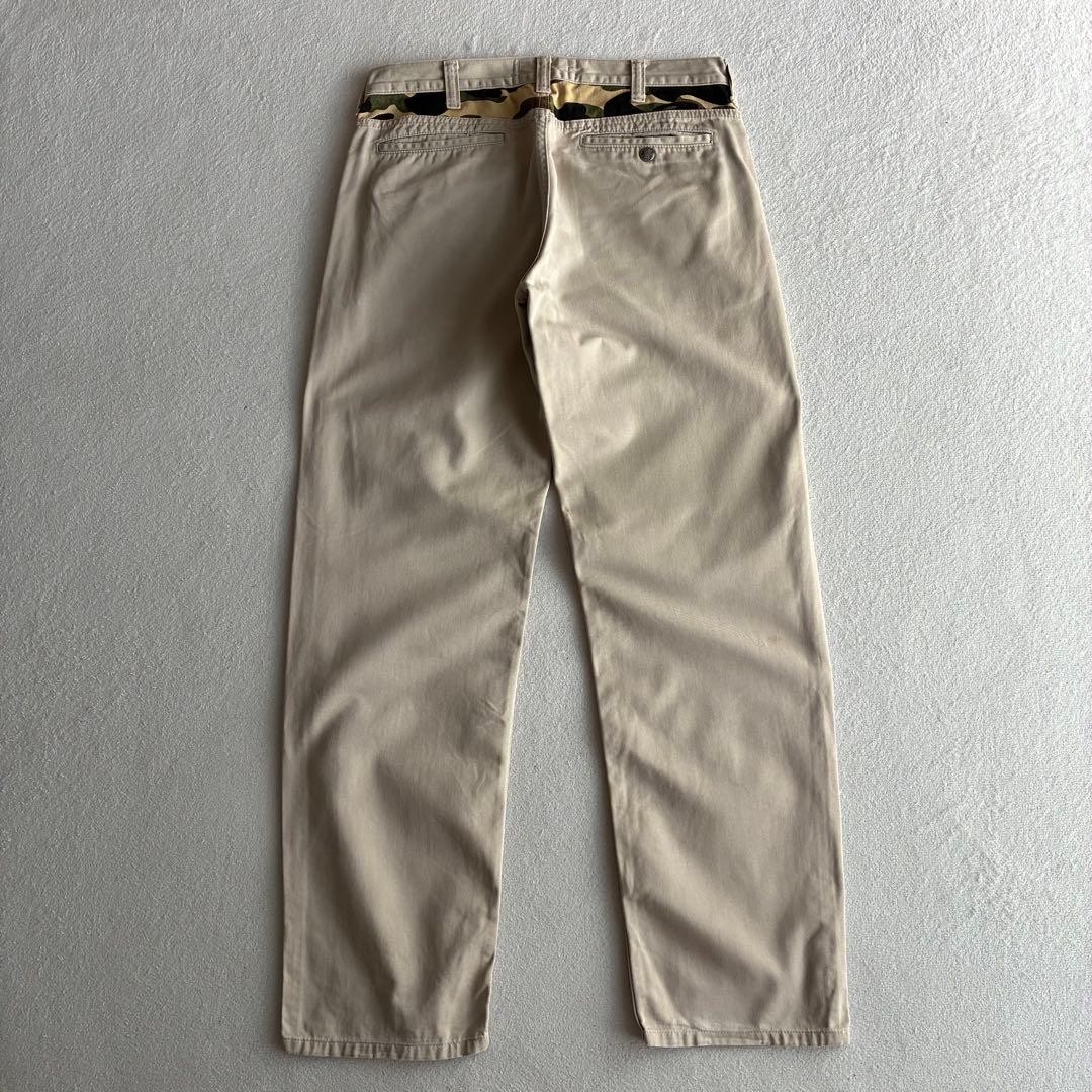 A BATHING APE Cotton Chino Pants Straight Beige S Waist 76cm BA0226212 thumbnail 2