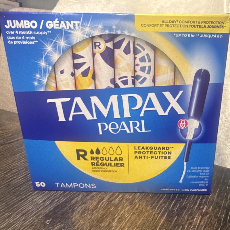 Tampax Pearl Regular Unscented Tampons 50 Count Jumbo Pack, Plastic