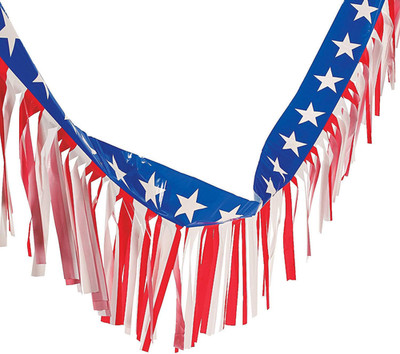 American Flag Fringe Backdrop for 4Th of July Decorations - 100Ft Red White and