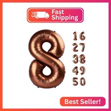 40 Inch Dark Brown Number 8 Balloons Foil Digital Helium Number Balloons
