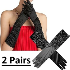 2 Pairs Womens Bridal Wedding Halloween Christmas Party Satin Long Sleeve Gloves