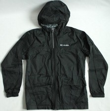 Columbia Boys Size M 10/12 Glennaker Rain Jacket Black Hooded Full Zip 1574731