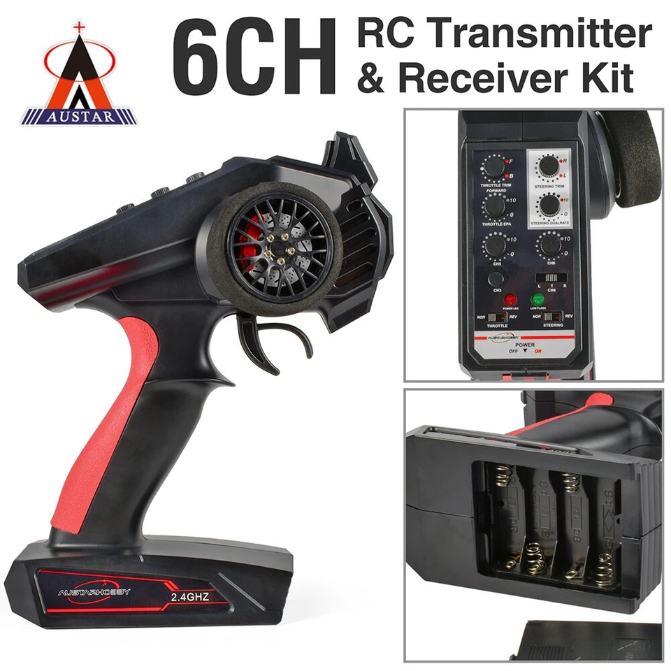 AUSTAR RC Transmitter+Receiver 2.4G 6CH Universal Controller for 1/10 1/8 RC Car - Image 3 of 4