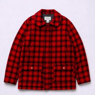L.L. Bean Wool Field Coat XL Tall Red Black Buffalo Plaid Thinsulate USA Made