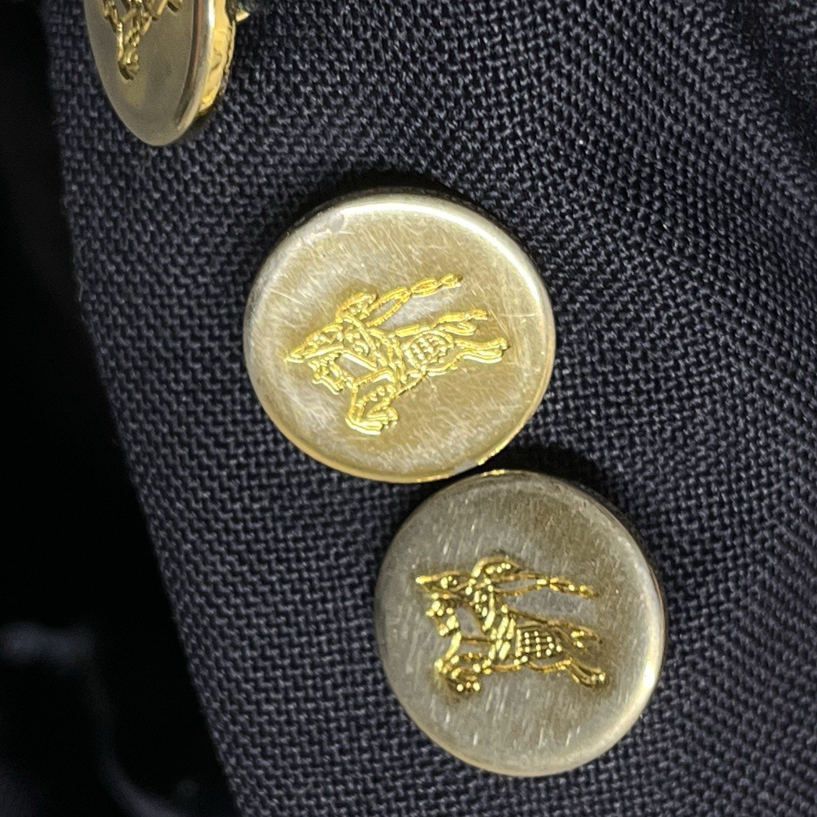 Burberry Gold Button Blazer Mens 44R  Navy Blue Single Breasted