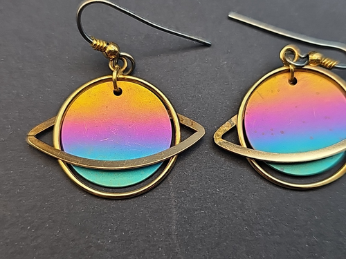 Vintage 1980's Niobium Saturn Dangle Earrings - Picture 11 of 11