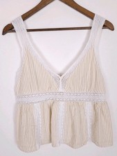 American Eagle Medium Crochet Lace Babydoll Cropped Tan White Striped Tank
