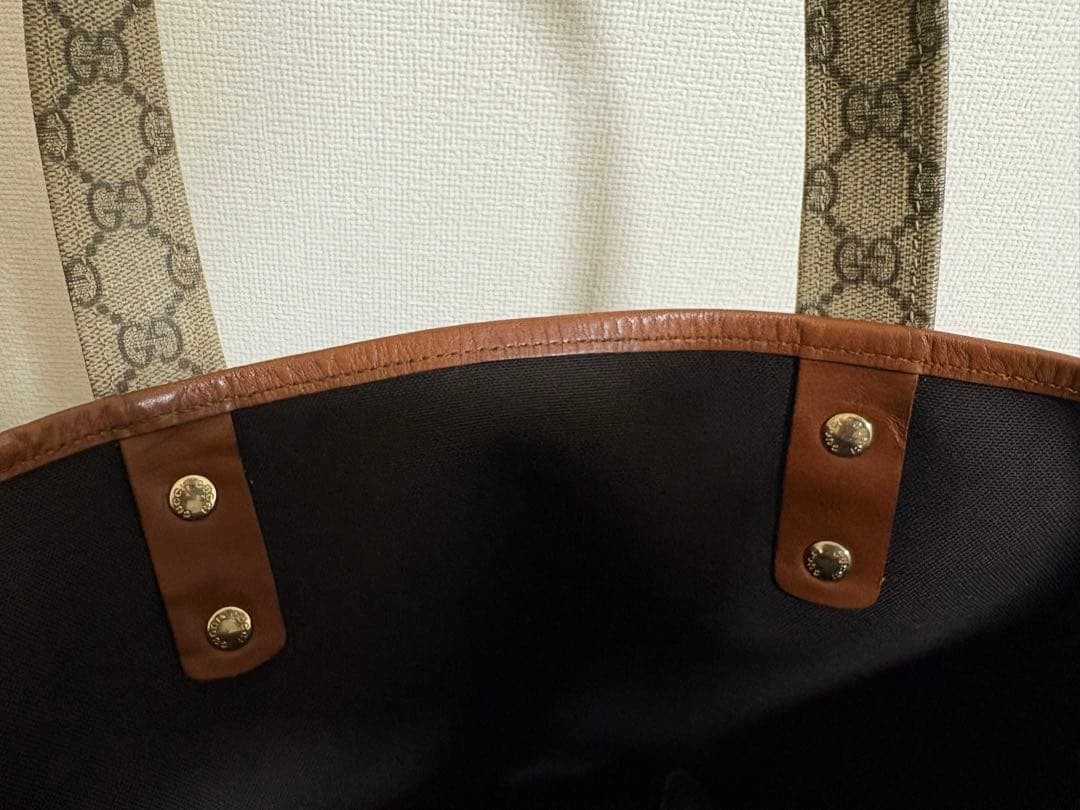 Gucci GG Supreme Web Loop Tote Bag Large Brown Canvas Leather Handle Authentic thumbnail 14