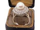 Antique Art Deco Palladium Pearl & Diamond Ring 1.00ct Single Cut Diamonds 1930s — photo 5