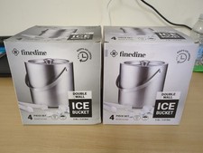2x Double Wall Ice Bucket & Tongs Set  2.8L Stainless Steel 