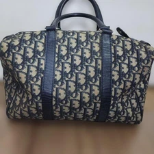 CHRISTIAN DIOR Trotter Mini Boston Handbag Navy Vintage N12162 Canvas
