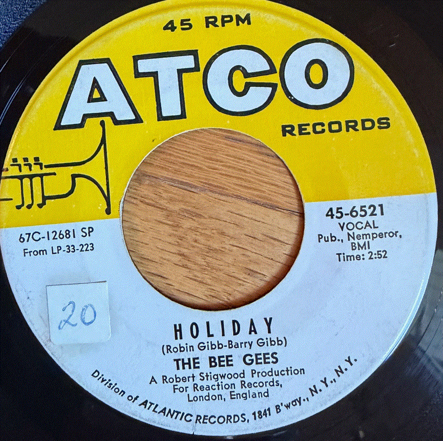 Bee Gees Holiday / Christian Lion Hearted Man 7" ATCO SRC Pure Vinyl 1967 VG+
