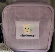San-X Rilakkuma Mesh Mini Pouch Korilakkuma Purple Square Cosmetic Bag Flower