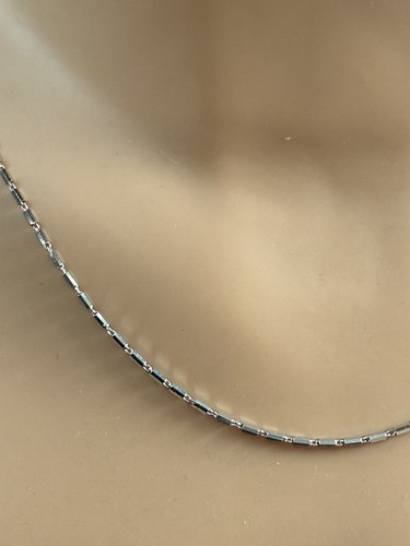 14K White Gold Thin Flat Bar Fancy Mariner Link Chain Necklace 16” 1mm 2.4 grams - Picture 2 of 7