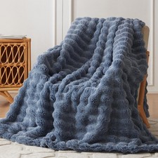 COOVA Soft Bubble Faux Fur Throw Blanket, 50"x60", Cationic Dark Blue