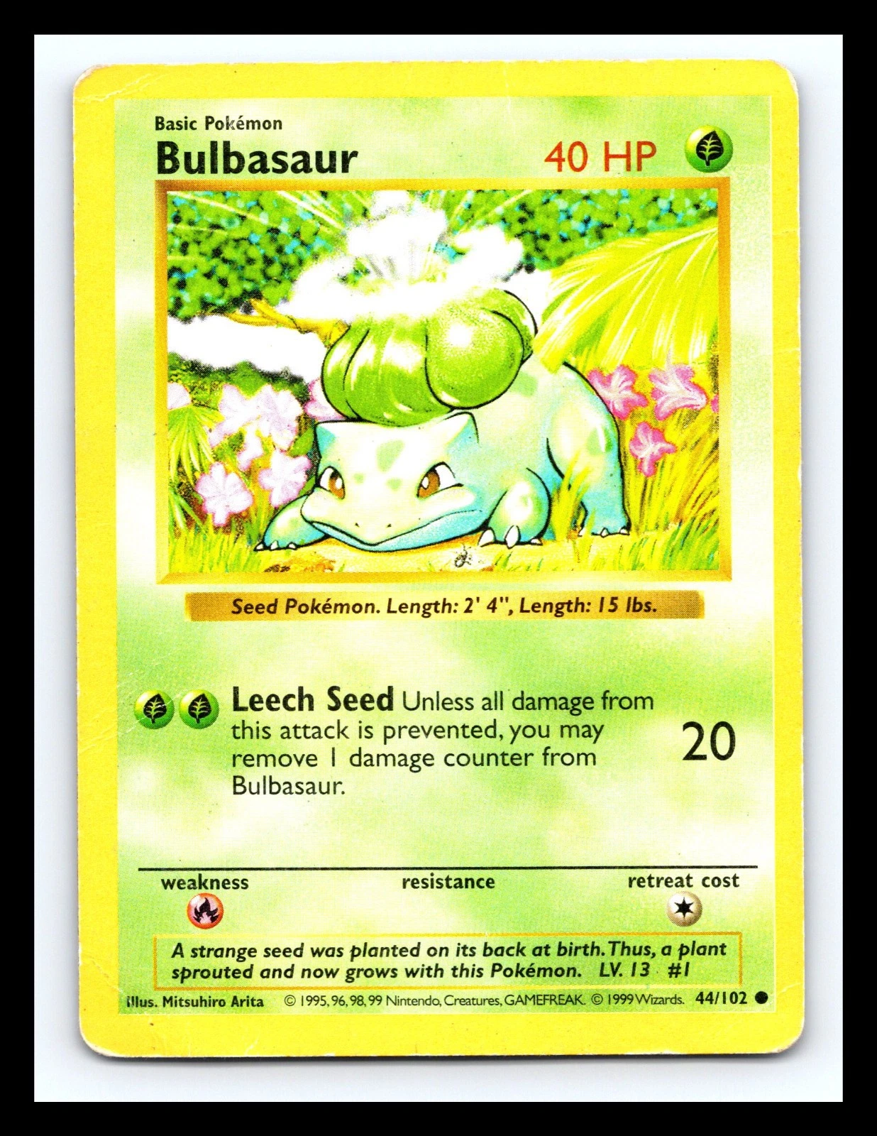 💥 Bulbasaur | Pokemon TCG 1999 | (Shadowless Set) Non Holo Vintage # 44/102