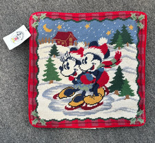 Mickey & Co Minnie Mouse Wool Needlepoint Pillow Cover Christmas Skate 14" NEW!