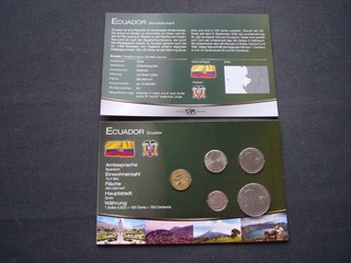 TOP Ecuador Kursmünzensatz im Papierschutz Zertifikat! Das Geld der Welt! OVP!