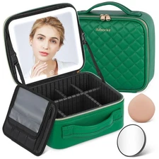 Travel Makeup Bag with Led Mirror Make up Case with Lighted Mirror Cosmetic O...