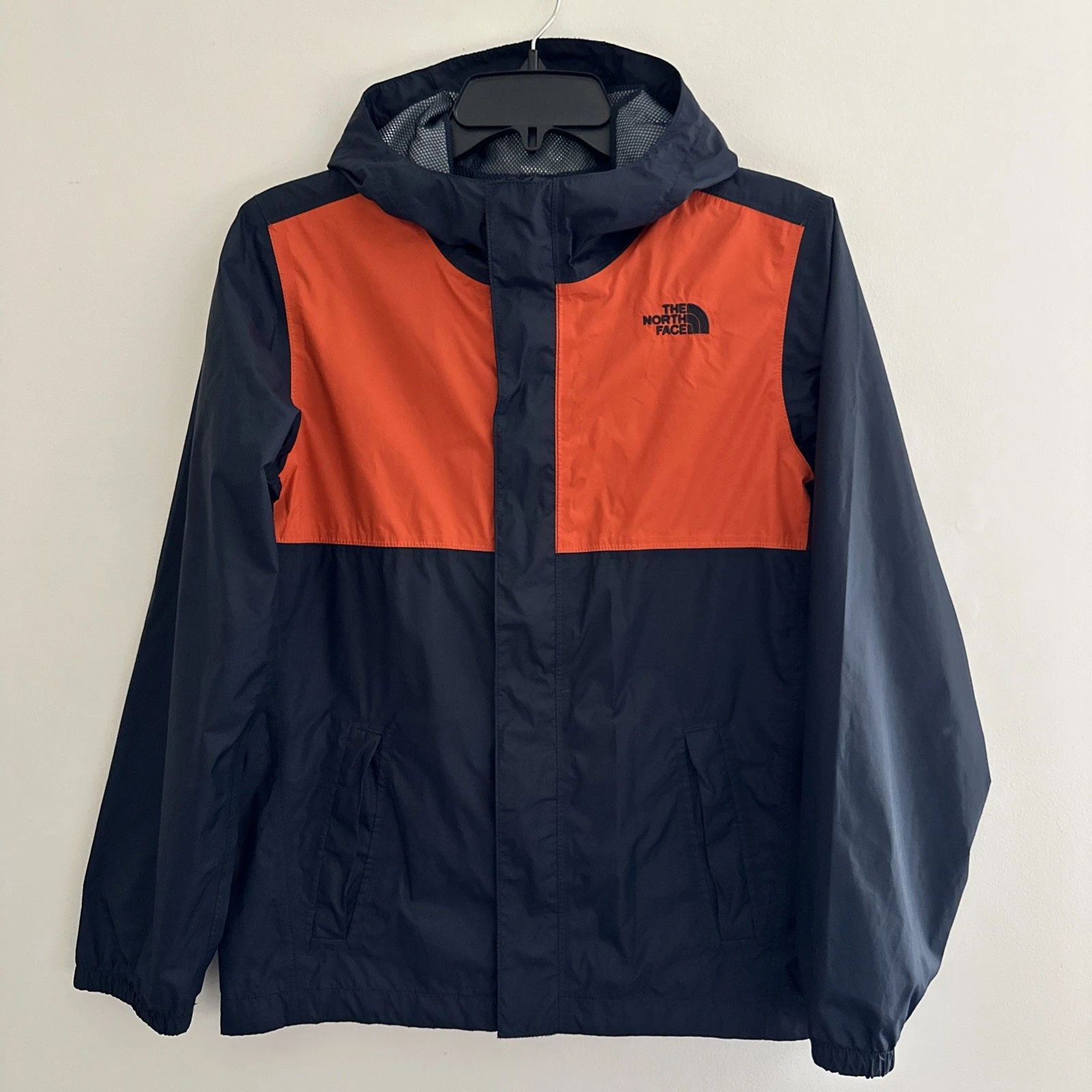 The North Face Boys L (14/16) Blue Orange Hooded Rain Windbreaker Jacket DryVent