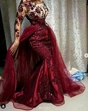 Detachable Train Evening Dresses Burgundy Special Occasion Party Dress Gown Prom