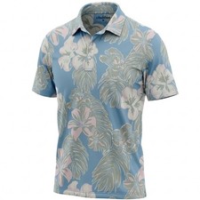 Chubbies Mens Performance Polo Shirt Small Blue Tropical Floral Palm Stretch S