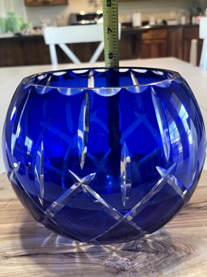 Lady Anne Sapphire Rose Bowl by Gorham, Cobalt Blue Cut To Clear,  EUC