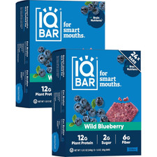 IQBAR Clean Protein Bars - Vegan, Low Sugar Snack, Wild Blueberry, 24 Count