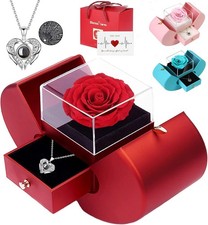 Valentines & Mother's Day Gift - Red Rose & Necklace for Her Mum Wife Girlfriend