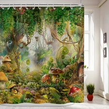 Spring Enchanted Forest Shower Curtain Fantasy Fairy Shower Curtains Mushroom...